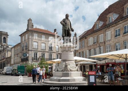Langres (north-eastern France): 'place Diderot' square in the town centre. Statue of the philosopher Stock Photo