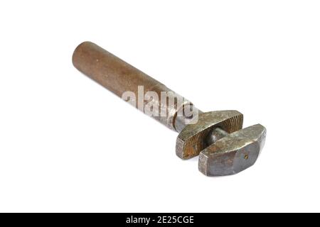 Old Rusty Adjustable Wrench (Spanner) Isolated on White Background Stock Photo