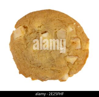 Top view of a white chocolate and macadamia nut gourmet cookie isolated on a white background. Stock Photo