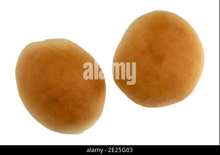 Top view of two fresh homemade yeast rolls isolated on a white background. Stock Photo