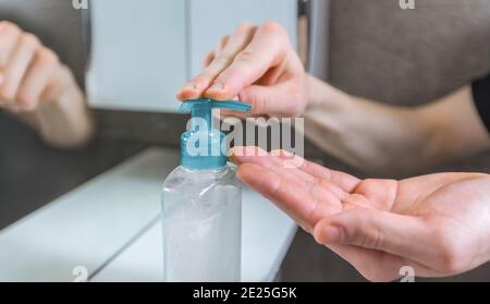 close up. a young man washes his hands with soap. Stock Photo