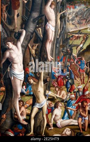 Gallerie dell'Accademia. Crucifixion and Apotheosis of the Ten Thousand Martyrs, by Vittore Carpaccio. Detail. Canvas. 1515. Stock Photo