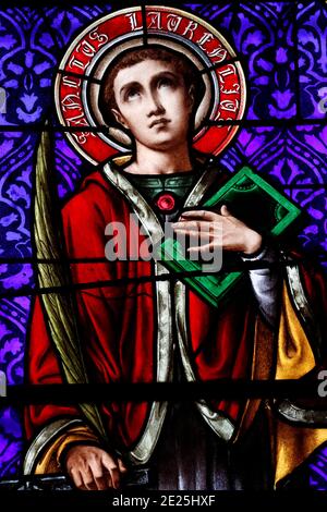 Sainte Catherine des Hopitaux Neufs church.  Stained glass window.  France. Stock Photo