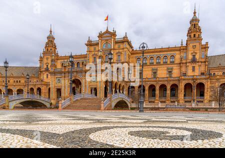 View of the Plaza de Espana in the Parque de Maria Luisa in Seville in Andalusia Stock Photo