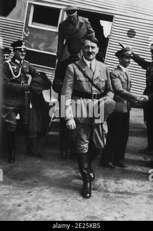 Hitler shown exiting a Lufthansa aircraft Stock Photo