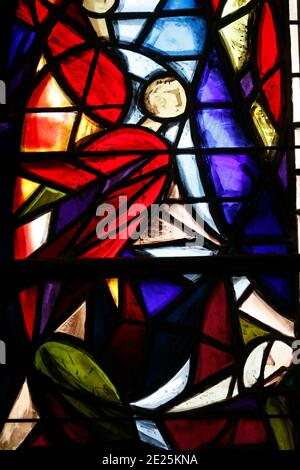 Sainte Therese church.   Stained glass window.  Jacob's Ladde by Theodore Strawwinsky. Stock Photo