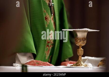 Basilica of Our Lady of Geneva.  Eucharist celebration.  Catholic mass. Stock Photo