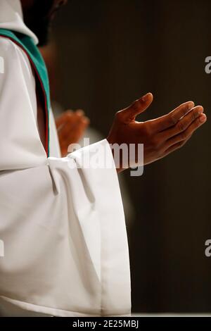 Basilica of Our Lady of Geneva.  Eucharist celebration.  Catholic mass. Stock Photo