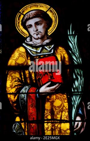 Cordeliers church.  Stained glass window. Saint Stephen.  Lons le Saunier. France. Stock Photo
