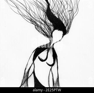 Cape Town South Africa - 13-08-2019 Ink style Illustration. She is an inferno. Stock Photo