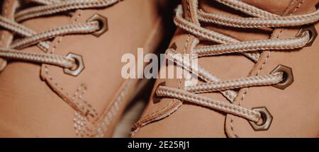 Closeup Leather lacing Background Texture For Design Stock Photo