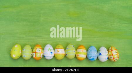 row of multicolored easter eggs, easter decoration mock up ,free copy space Stock Photo