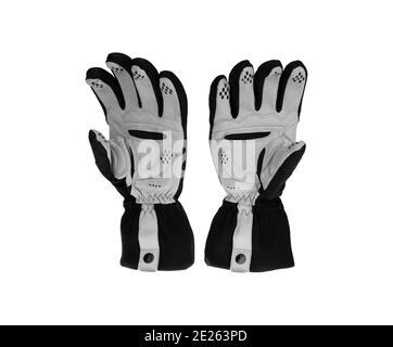 A pair of winter sport black and grey cycling gloves isolated on white background. Stock Photo