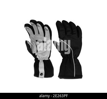 A pair of winter sport black and grey cycling gloves isolated on white background. Stock Photo