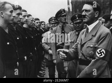 1935 Hitler and Dr. Robert Ley at a Nazi Party rally at the Merkscharen Stock Photo