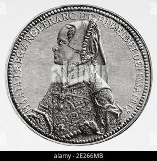 Portrait Medal seal of Mary I (February 18, 1516 - November 17, 1558) was queen of England and Ireland. Nicknamed Bloody Mary. History of Philip II of Spain. Old engraving published in Historia de Felipe II by H. Forneron, in 1884 Stock Photo