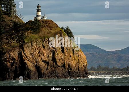 WA19084-00...WASHINGTON - Cape Disappointment Lighthouse guarding the dangerous entrance to the Columbia River in Cape Disappointment State Park. Stock Photo