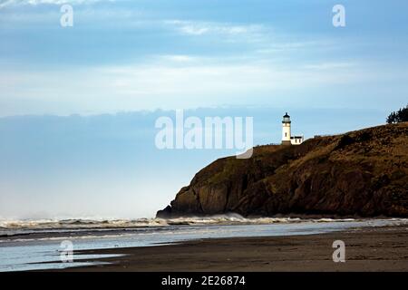 WA19089-00...WASHINGTON - North Point Lighthouse viewed from Benson Beach at Cape Disappointment State Park. Stock Photo