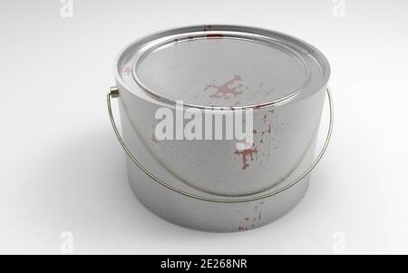 3d rendering of an old, used paint bucket on an white background Stock Photo