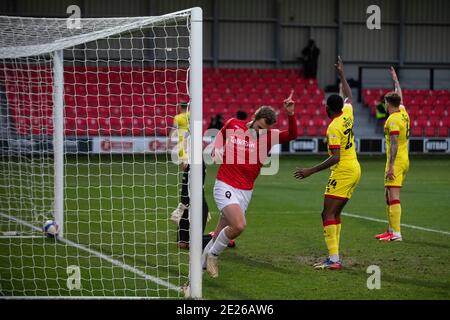 James Wilson is an English professional footballer who plays as a striker for Salford City. Stock Photo