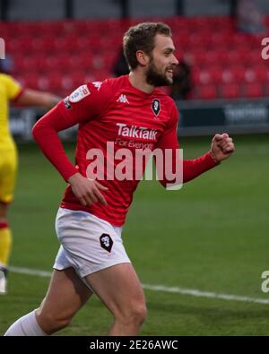 James Wilson is an English professional footballer who plays as a striker for Salford City. Stock Photo