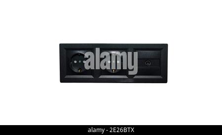Antenna for tv in an outlet, antenna adapter, black electrical outlet isolated on white background Stock Photo