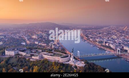 Aerial view of Budapest with beautiful sunrise Stock Photo