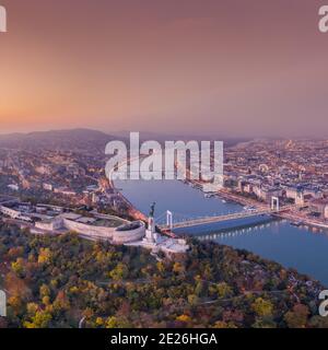 Aerial view of Budapest with beautiful sunrise Stock Photo