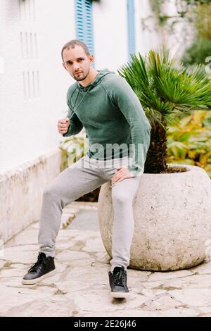 man wearing sweatshirt mockup  Stock Photo