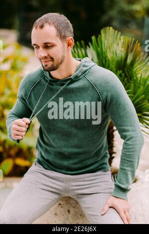 man wearing sweatshirt mockup  Stock Photo