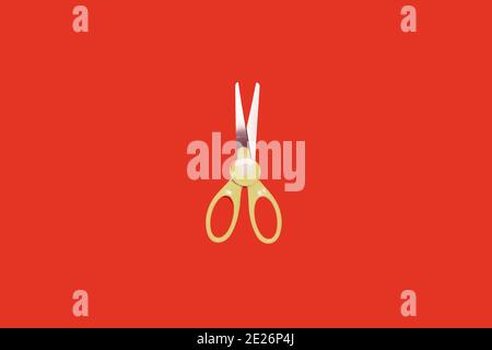 top view of scissors isolated on a red background Stock Photo