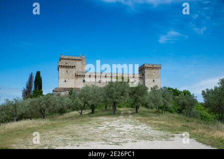 narni, italy may 23 2020: fortress of albornoz on the hill above narni with panoramic view of the ternana basin Stock Photo