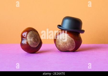 Horse chestnut seed dressed black hat 