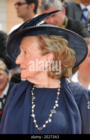 Bernadette Chirac arriving for the religious wedding ceremony of Prince Abert II of Monaco to Charlene Wittstock held in the main courtyard of the Prince's Palace in Monaco on July 2, 2011. The celebrations are attended by a guest list of royal families, global celebrities and heads of states. Photo by ABACAPRESS.COM Stock Photo