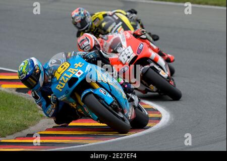 Spain's MotoGP rider Alvaro Bautista from Rizla Suzuki during the Race of MotoGP Germany Grand Prix in Sachsenring, Germany on July 2011. Photo by Malkon/ABACAPRESS.COM Stock Photo