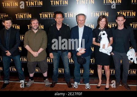 Director Steven Spielberg, Producers Peter Jackson and Kathleen Kennedy, Andy Serkis, Gad Elmaleh and Jamie Bell attending the french premiere of the movie 'The Adventures of Tintin : Secret of the Unicorn' held at the Royal Monceau Hotel in Paris, France on July 19, 2011. Photo by Nicolas Genin/ABACAPRESS.COM Stock Photo