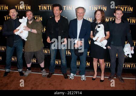 Director Steven Spielberg, Producers Peter Jackson and Kathleen Kennedy, Andy Serkis, Gad Elmaleh and Jamie Bell attending the french premiere of the movie 'The Adventures of Tintin : Secret of the Unicorn' held at the Royal Monceau Hotel in Paris, France on July 19, 2011. Photo by Nicolas Genin/ABACAPRESS.COM Stock Photo