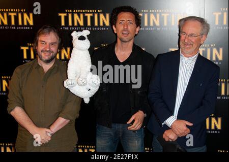 Director Steven Spielberg, Producer Peter Jackson and Gad Elmaleh attending the french premiere of the movie 'The Adventures of Tintin : Secret of the Unicorn' held at the Royal Monceau Hotel in Paris, France on July 19, 2011. Photo by Nicolas Genin/ABACAPRESS.COM Stock Photo