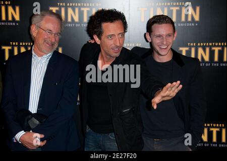 Director Steven Spielberg, Gad Elmaleh and Jamie Bell attending the french premiere of the movie 'The Adventures of Tintin : Secret of the Unicorn' held at the Royal Monceau Hotel in Paris, France on July 19, 2011. Photo by Nicolas Genin/ABACAPRESS.COM Stock Photo