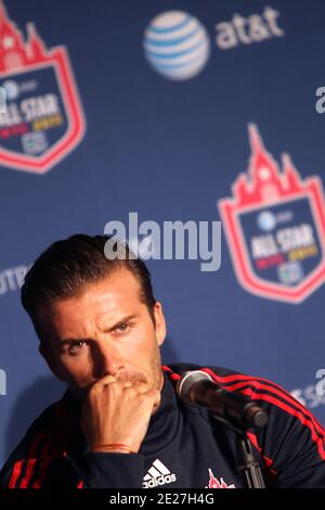 David Beckham speaks at the 2011 MLS All-Star Game press conference at All-Star HUB in New York City, NY, USA on July 25, 2011. The MLS All-Star game will be played on Wednesday July 27, 2011 at Red Bulls Arena in Harrison, New Jersey. Photo by Charles Guerin/ABACAPRESS.COM Stock Photo
