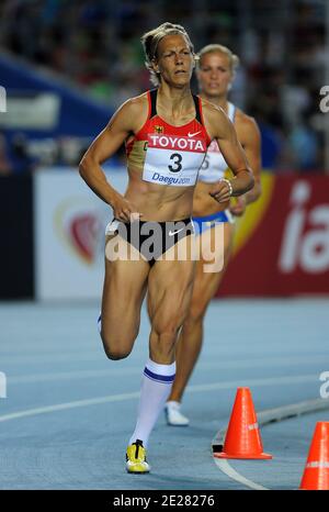 Jennifer Oeser from German competes in the 800 metres in the women's heptathlon during day four of the 13th IAAF World Athletics Championships at the Daegu Stadium on in Daegu, South Korea on August 30, 2011. Photo by Myunggu Han/ABACAPRESS.COM Stock Photo