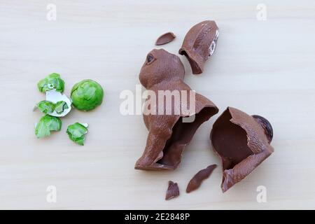 At Easter, chocolate Easter bunnies and Easter eggs are eaten Stock Photo