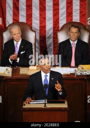 President Barack Obama addresses a Joint Session of Congress at the U.S. Capitol September 8, 2011 in Washington, DC, USA. Obama addressed both houses of the U.S. legislature to highlight his plan to create jobs for millions of out of work Americans. Photo by Olivier Douliery/ABACAPRESS.COM Stock Photo