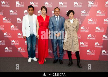 (L-R) Actor Lau Ching Wan, Myolie Wu, director Johnnie To and actress Denise Ho attending a photocall for the film 'Duo Mingjin' ('Dyut Ming Gam') ('Life Without Principle)' during the 68th Venice International Film Festival 'Mostra' at Palazzo del Casino in Venice, Italy on September 9, 2011. Photo by Nicolas Genin/ABACAPRESS.COM Stock Photo