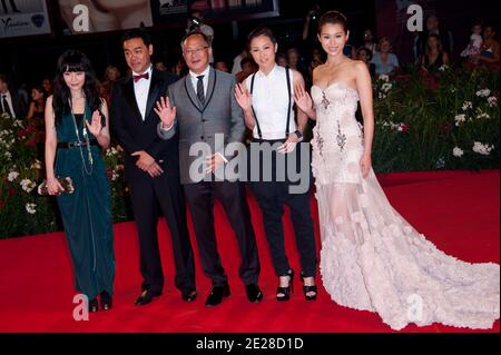 Actress Stephanie Che (or Singer Yue Wei ?), actor Lau Ching Wan, director Johnnie To, actress Denise Ho and actress Myolie Wu arriving for the Red Carpet of the premiere of 'Duo Mingjin (Dyut Ming Gam) (Life without principle)' during the 68th Venice International Film Festival at Palazzo del Casino on September 9, 2011 in Venice, Italy. Photo by Nicolas Genin/ABACAPRESS.COM Stock Photo