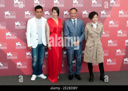 Actor Lau Ching Wan, Myolie Wu, director Johnnie To and actress Denise Ho attending a photocall for the film 'Duo Mingjin' ('Dyut Ming Gam') ('Life Without Principle)' during the 68th Venice International Film Festival 'Mostra' at Palazzo del Casino in Venice, Italy on September 9, 2011. Photo by Aurore Marechal/ABACAPRESS.COM Stock Photo