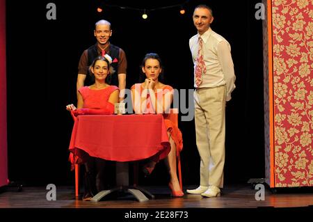 Christophe Petit,Alice Bie,Letti Laubies et Remi Viallet lors du filage presse de la piece de theatre de Remi Viallet 'Un cafe l'addition' au Theatre Rive Gauche mise en scene de Manon Guillemin, a Paris, France, le 9 September,2011. Photo Thierry Plessis/ABACAPRESS.COM Stock Photo