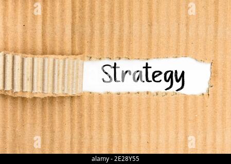 Planning strategy, word written on a torn piece of cardboard. Stock Photo