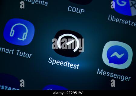 Smartphone, Display, App, Speedtest Stock Photo