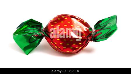 Wrapped Strawberry Candy in Decorative Foil Wrapper Stock Photo